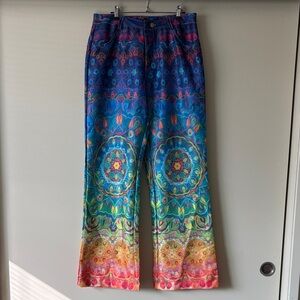 Grateful Dead inspired Vibrant Patterned Jeans with Jerry handprint patch